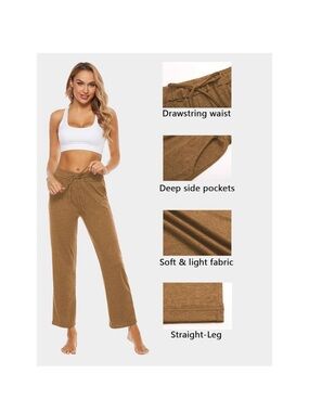 NWT Women's Brown Drawstring Wide-Leg Lounge Pants brown XXL